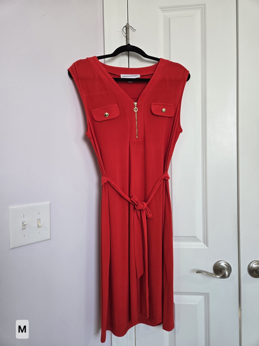 Emma & Michele Sleeveless Red Zip-Tie Midi Dress